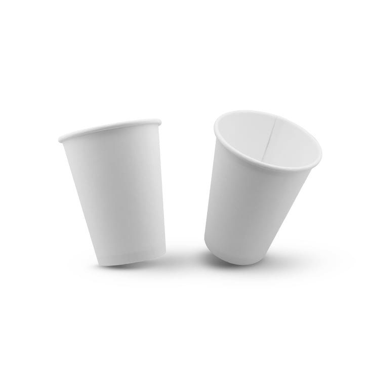 Two pure white pea starch disposable coffee cups.